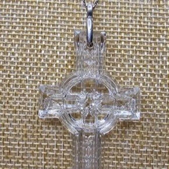 Waterford Crystal Vintage 2.5"L Clear Crystal Cross on 925 Silver Chain 20"L - Picture 2 of 4